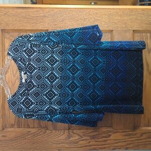 Christopher & Banks Bell 3/4 Sleeve Blue Ombre Abstract Print Stretch Blouse S